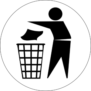 symbol of person throwing paper into trash can